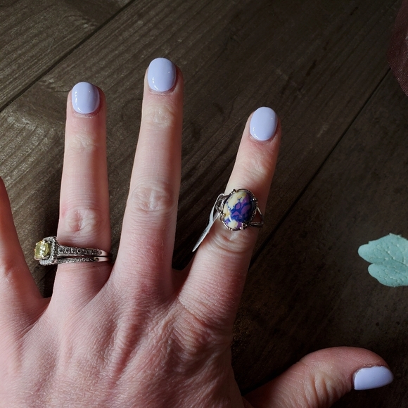 NWT Women's Silver Tone Purple and Cream Ring Size 5 - Picture 14 of 15